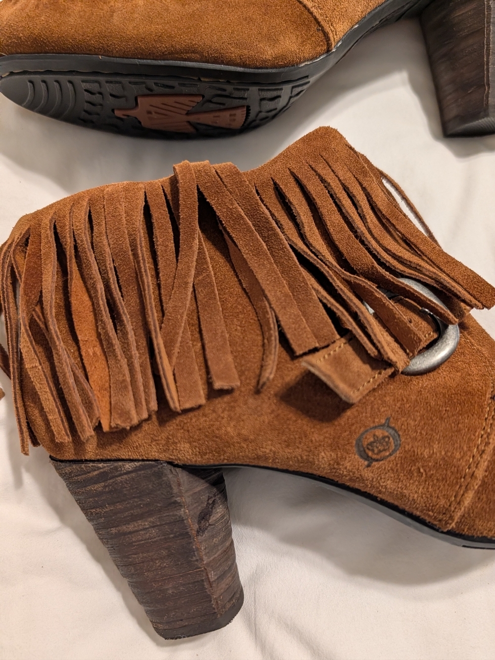 Born Thora Saddle Brown Suede Fringe Ankle Boots Size 10 New Without The Box - Picture 2 of 11
